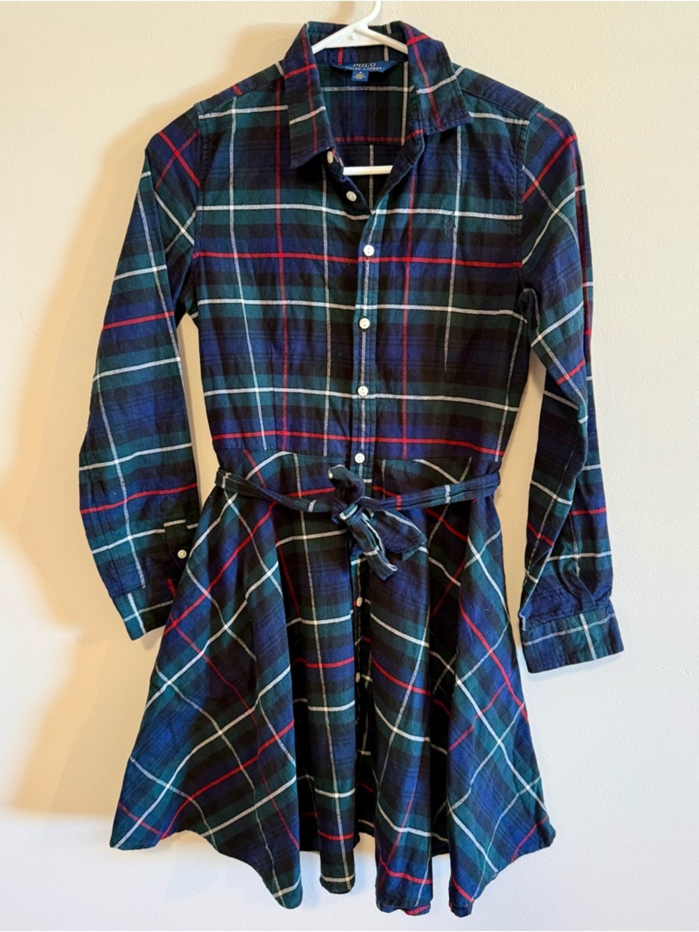 Polo by Ralph Lauren Navy, Green & Red Plaid Flannel Shirtdress Size 16